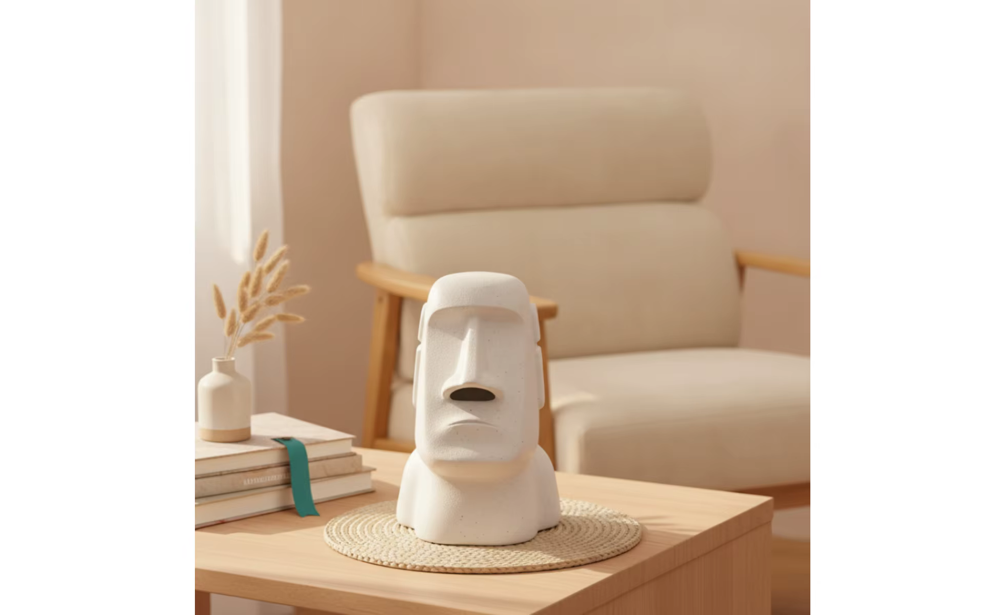 Porta pañuelos Moai con diseño de estatua en el escritorio