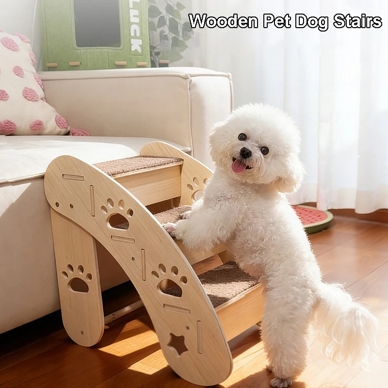 Escaleras de madera para mascotas con rampa desmontable