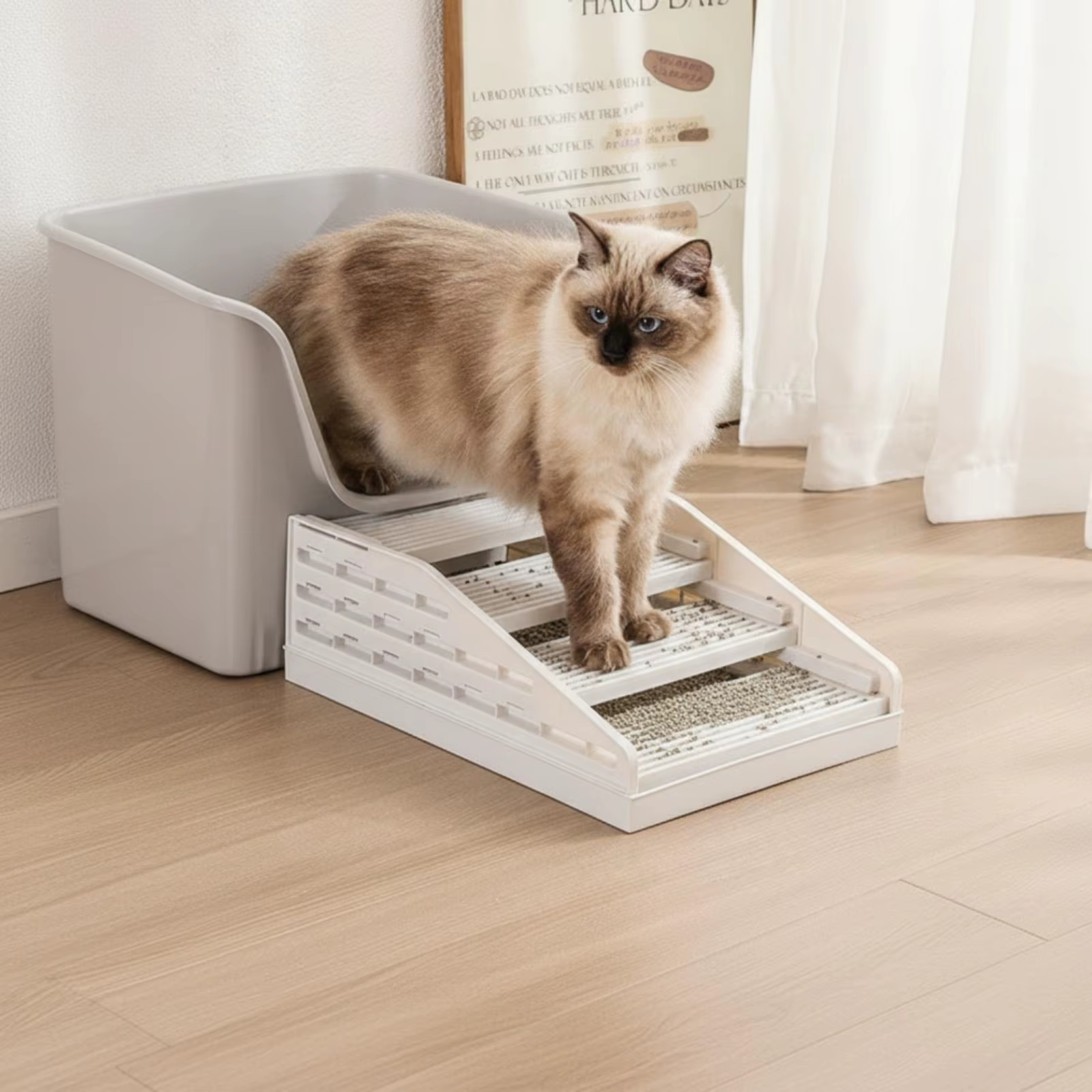 Alfombrilla para arena de gatos con rampa escalonada – Protector antideslizante de suelo - imagen 2