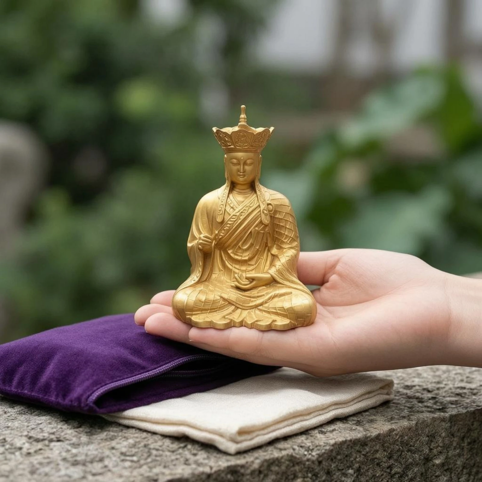 Figura decorativa Ksitigarbha en oro mate para gatos y perros - imagen 2