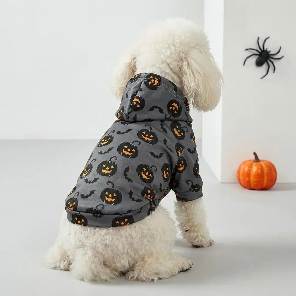 Sudadera Halloween para perro con estampado de calabaza y murciélago