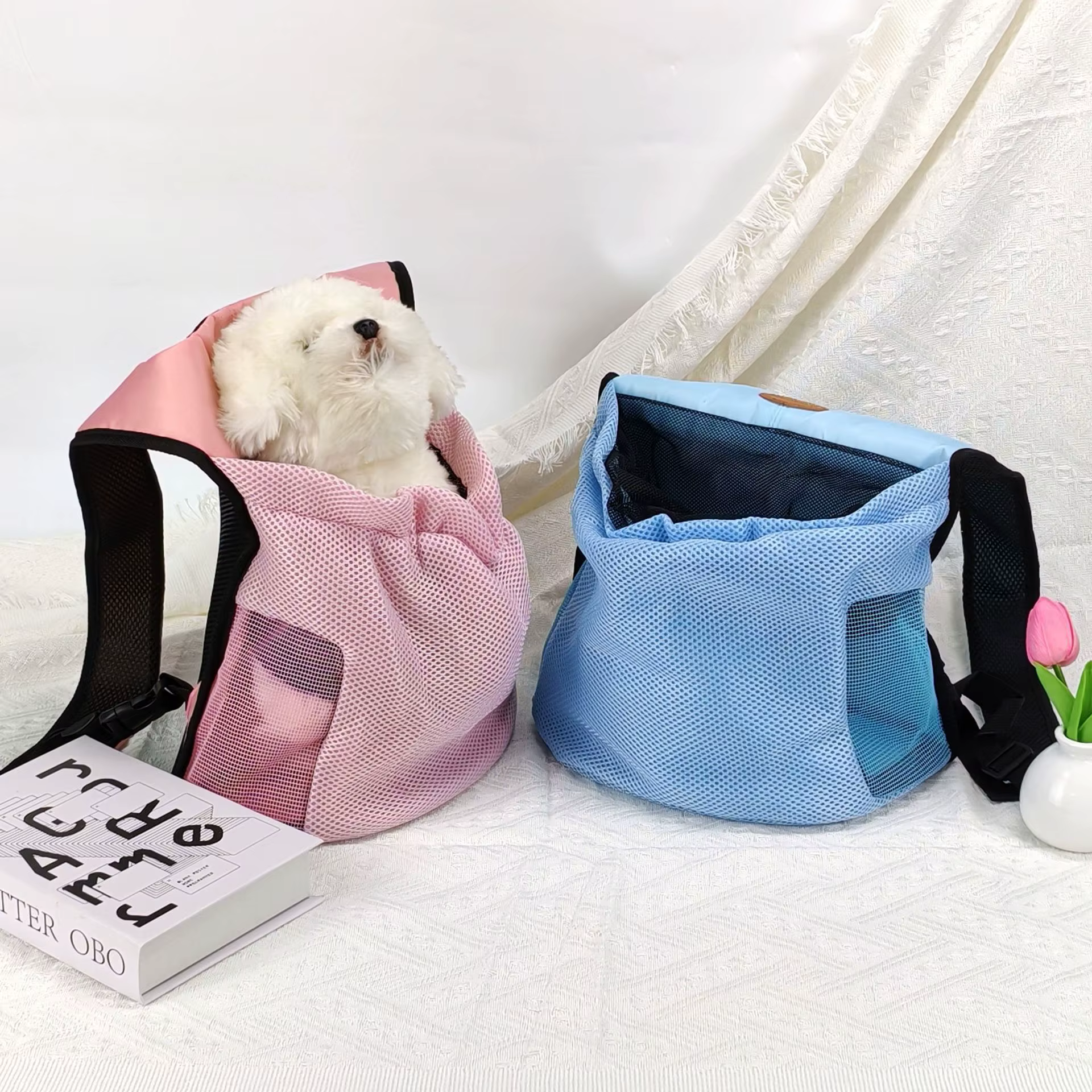 Mochila portamascotas frontal plegable y transpirable para gatos y perros pequeños - imagen 5