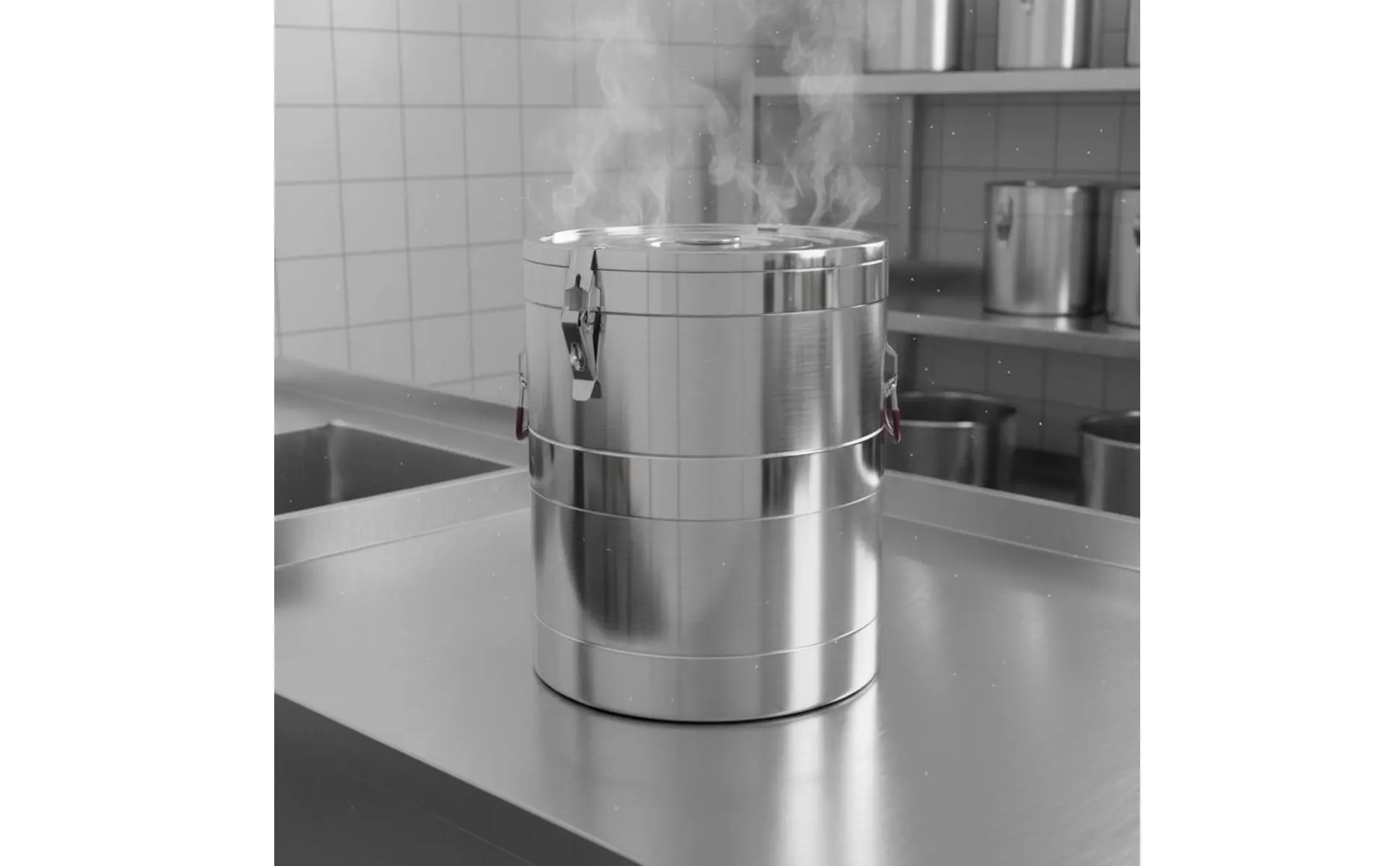 Contenedor aislado de acero inoxidable con tapa antiderrames