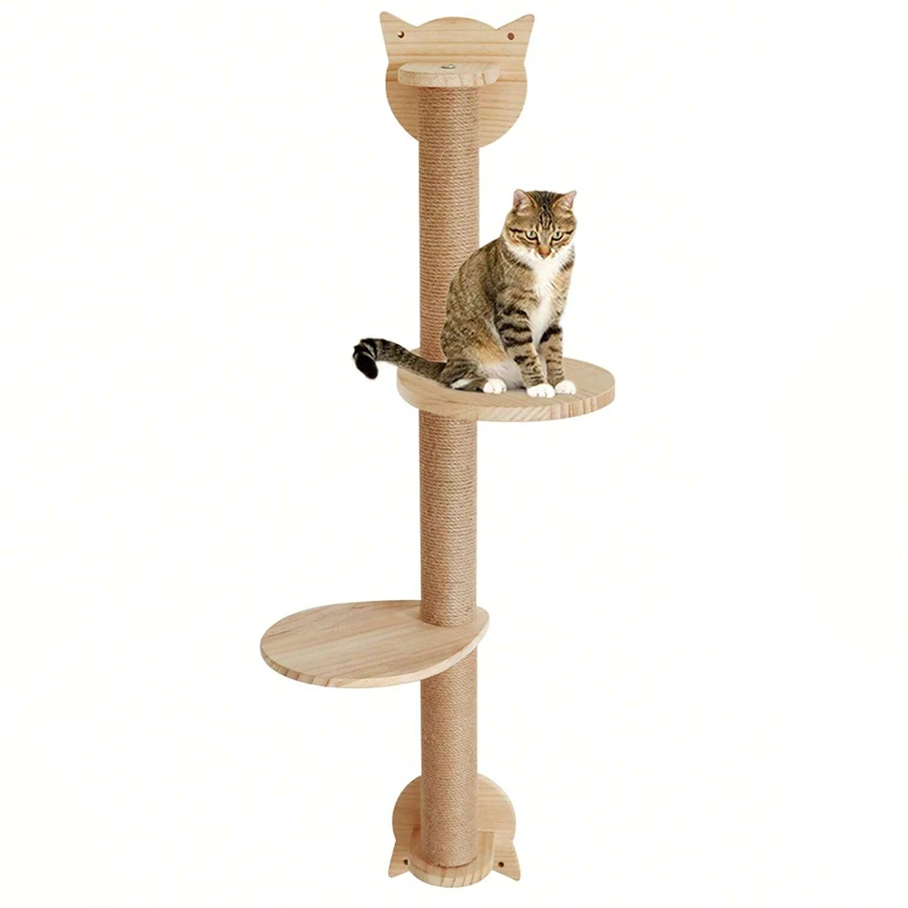 Poste rascador de sisal montado en pared con plataforma doble