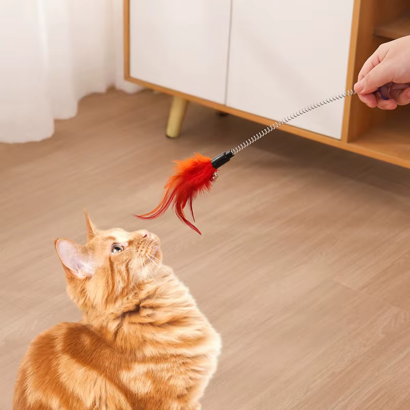 Varita Interactiva para Gatos con Plumas, Campana y Muelle Oscilante - imagen 3