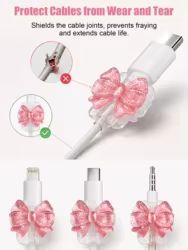Protector de cable USB-C tipo lazo rosa, antigolpes