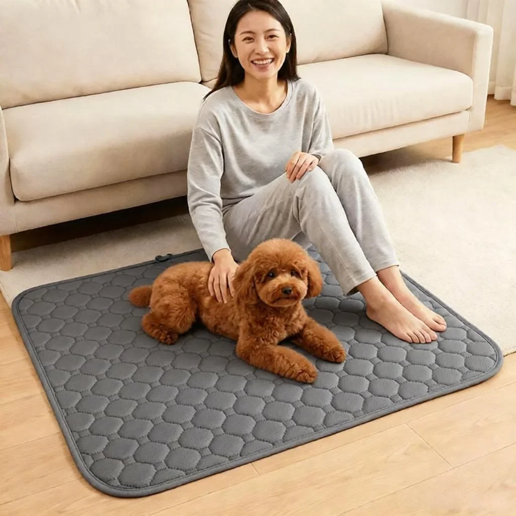 Alfombrilla de entrenamiento para mascotas desplegada en el suelo