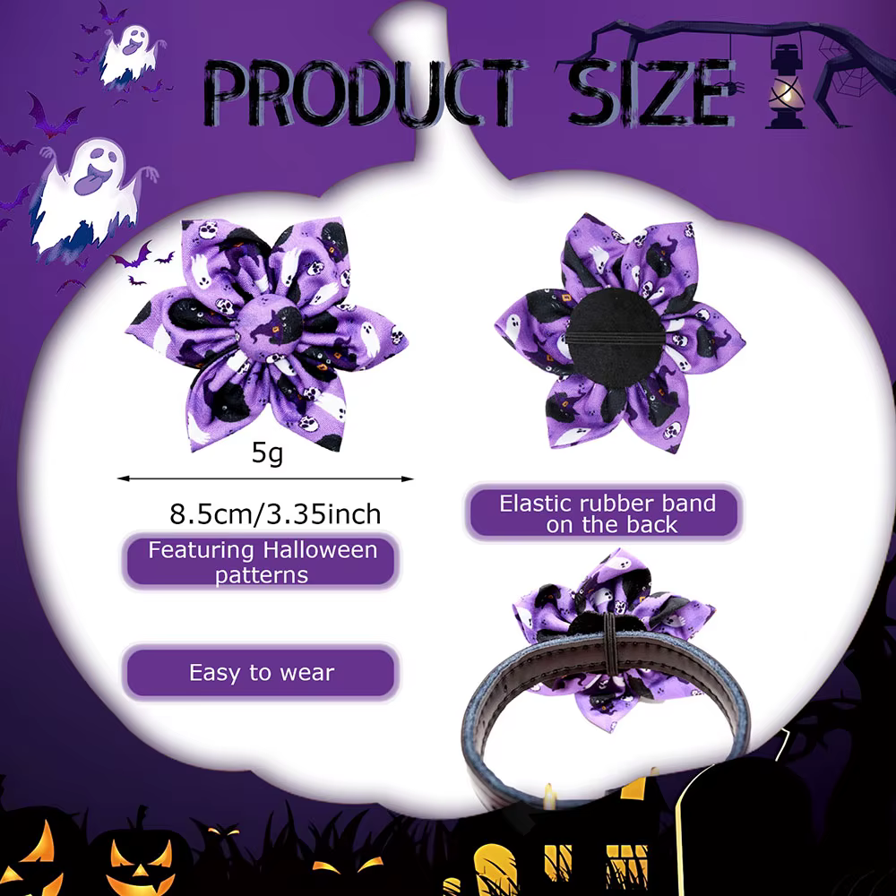 Collar para perros con flores de Halloween y corbatín removible - imagen 5