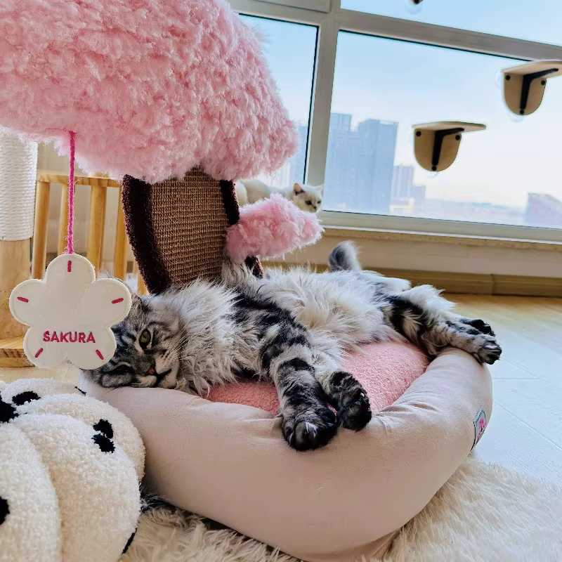 Árbol rascador con cama y arenero para gatos, diseño minimal - imagen 2