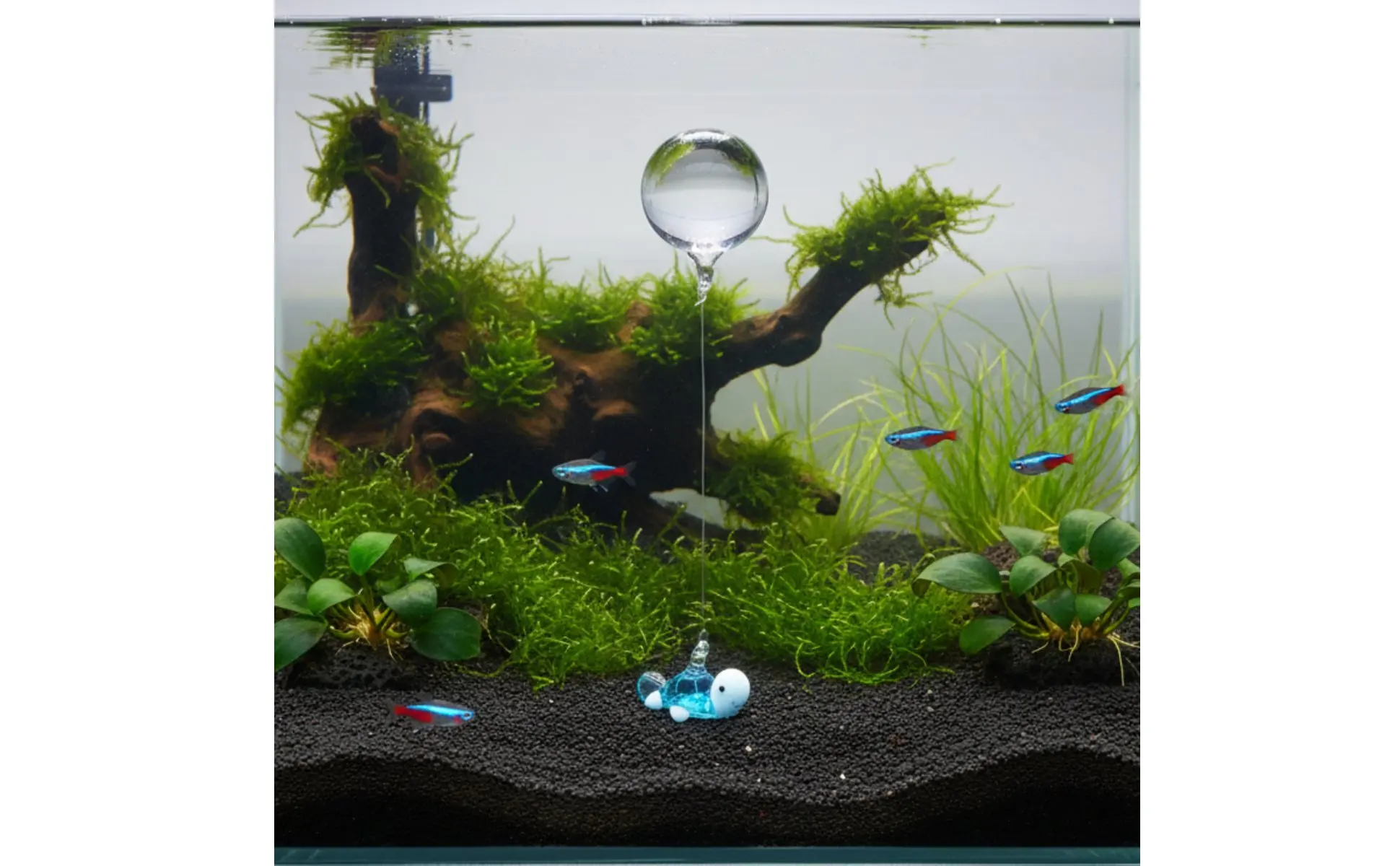 Efecto flotante de la tortuga en esfera transparente