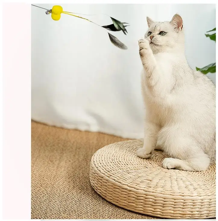 Juguete interactivo de alambre con plumas y peluche para gatos