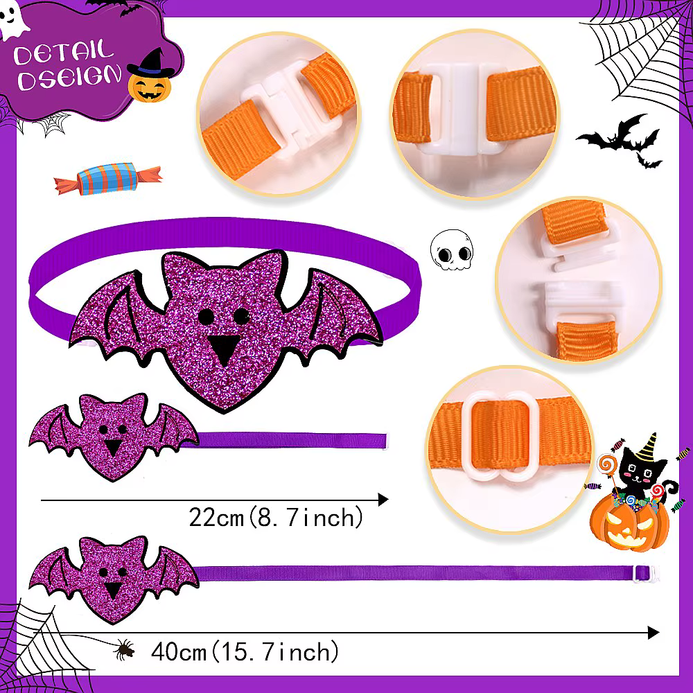 Halloween para perro: collar ajustable con lazo esqueleto y calabaza - imagen 5