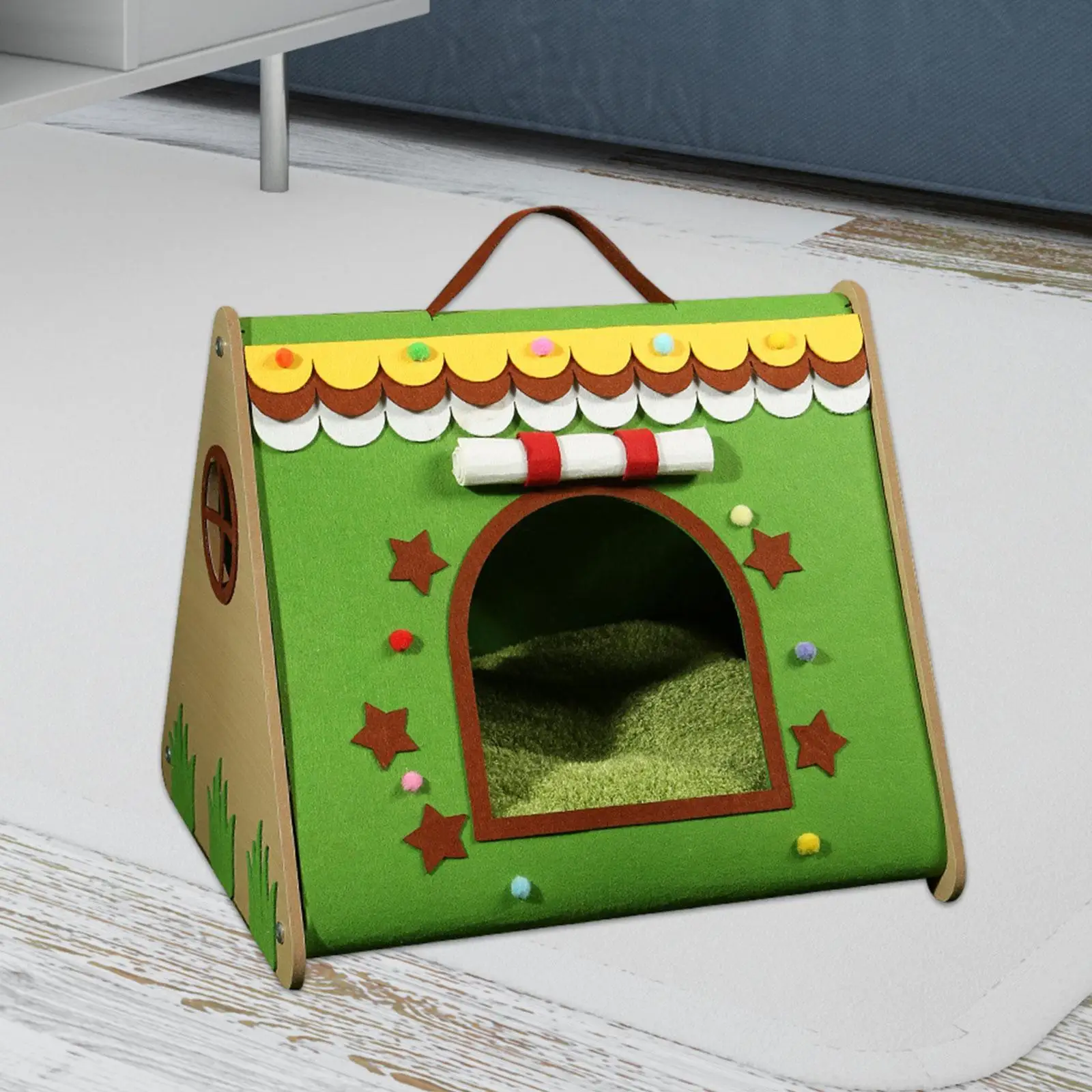 Cat House with Pad Semi Closed Pet Bed Warmer Pet Supplies Nest Anti Slip Cat Beds for Small Medium Dogs and Cats