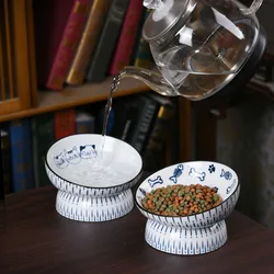Tazón cerámica para gatos estilo japonés boca inclinada anti-mancha