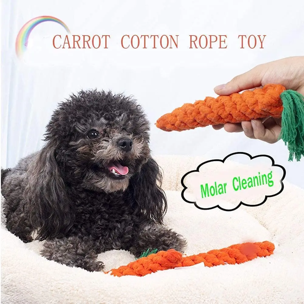 Juguete cuerda zanahoria para perros mostrando su forma y color