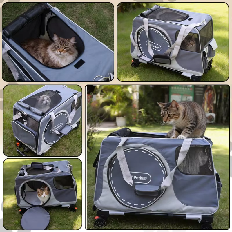 Carrito plegable transpirable para perros y gatos con ruedas - imagen 4