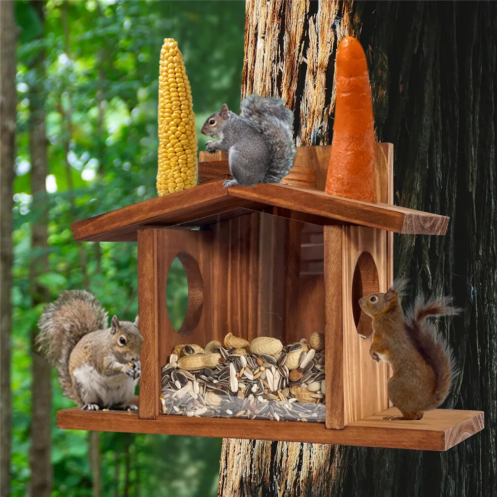 Comedero exterior para ardillas y chinchillas – Case para colgar en madera - imagen 2