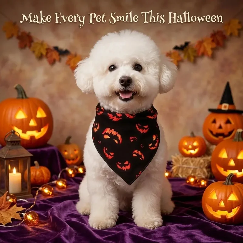 Pañuelo halloween perro gato triangular estampado calabaza - imagen 3