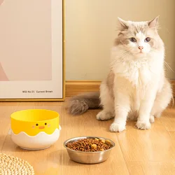Cuenco de acero inoxidable para gatos con forma de huevo
