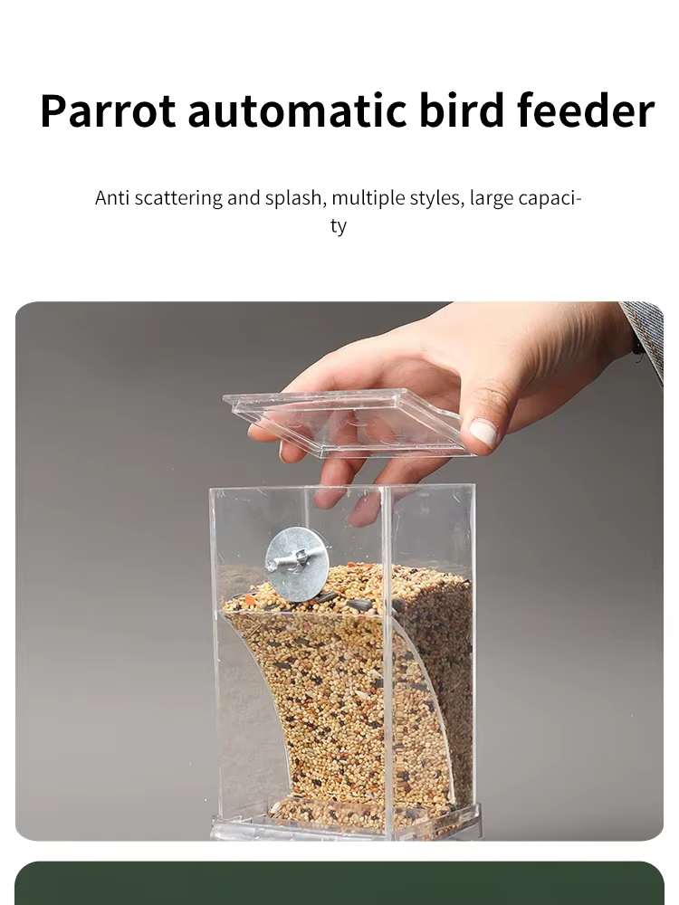Comedero automático para pájaros con diseño transparente