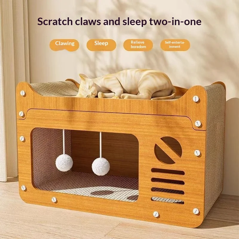 Rascador vertical con cama de cartón para gato