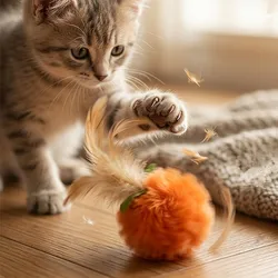 Juguete interactivo para gatos: pelota con campana y varita de plumas