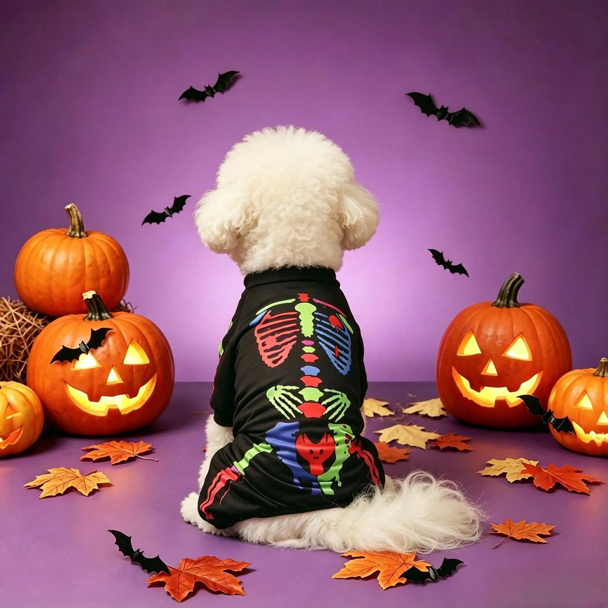 Pijama de Halloween para Perro con estampado de esqueleto colorido