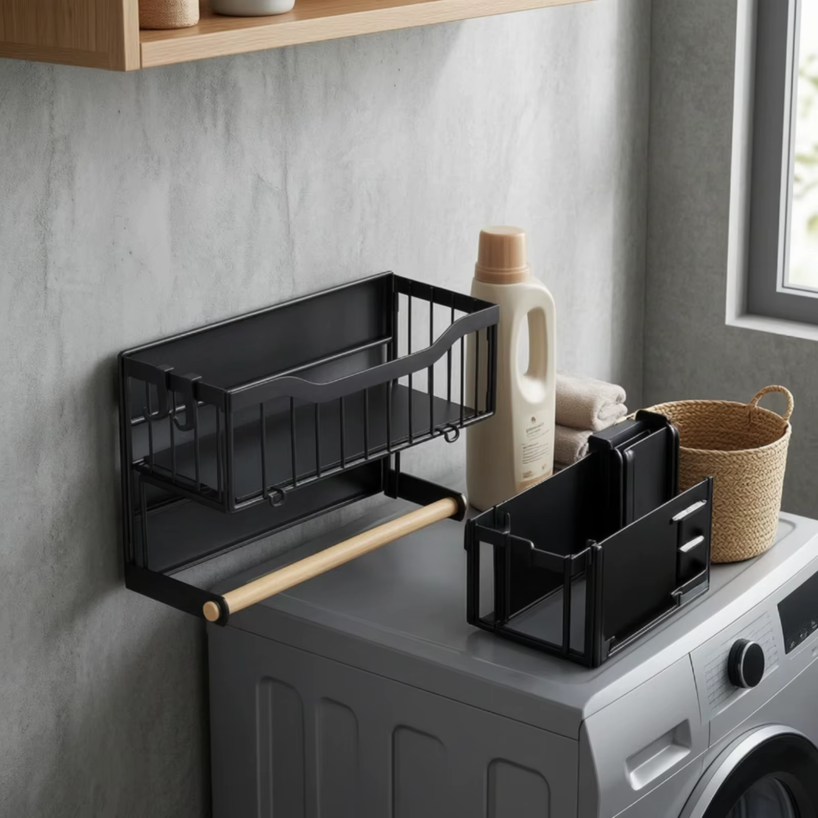 Estante Magnético para Condimentos con Soporte Papel – Barra Madera Extraíble - imagen 3
