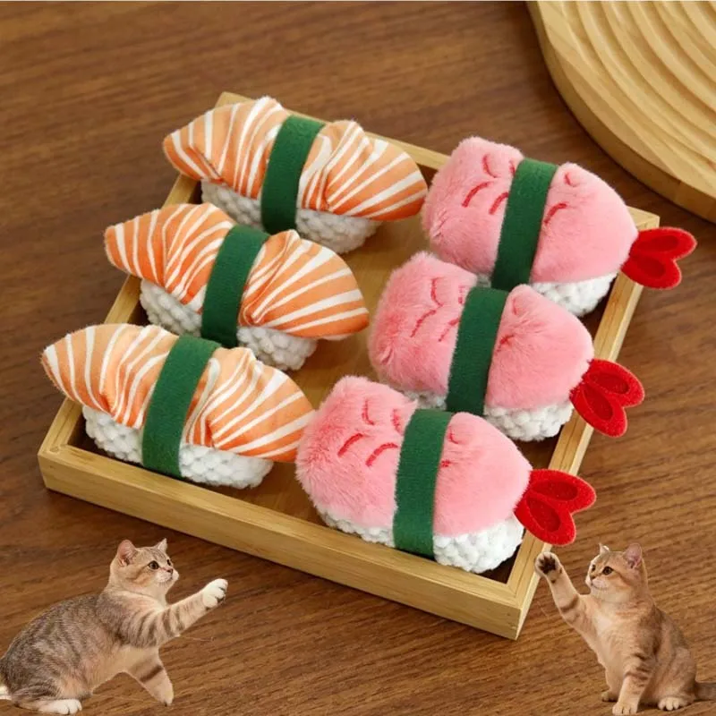 Juguete de peluche para gatos con catnip, sushi resistente al mordisco