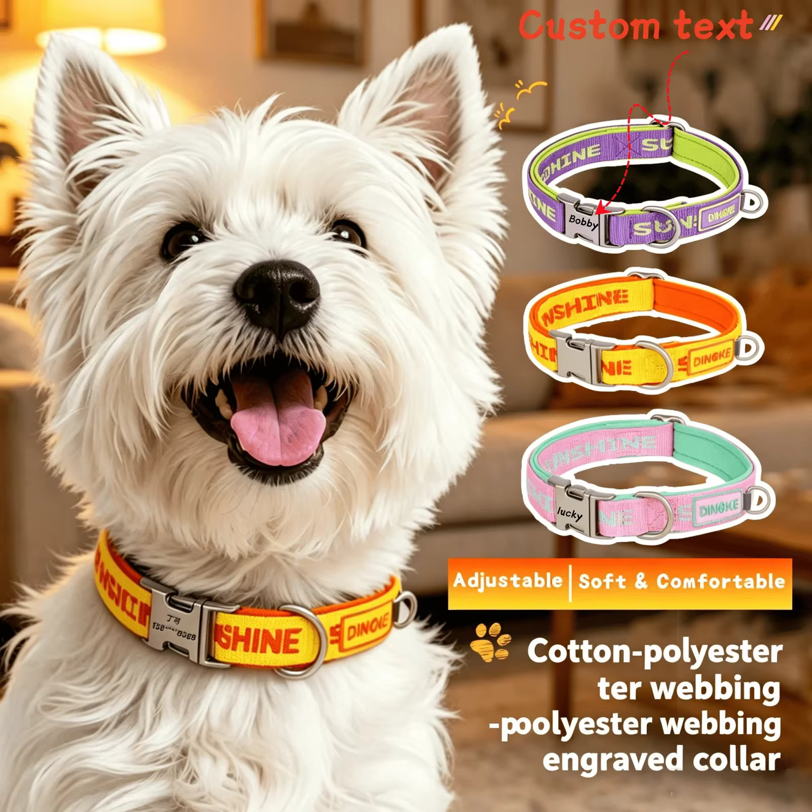 Collar de cuero personalizable con placa