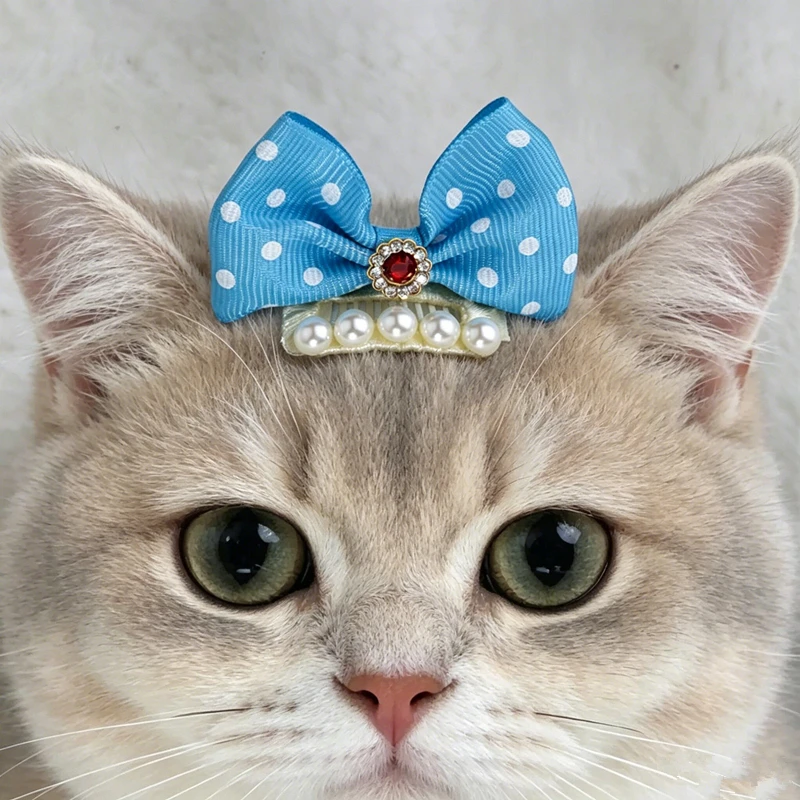 Pinzas pelo con lazo lunares para perros y gatos, brillo - imagen 3