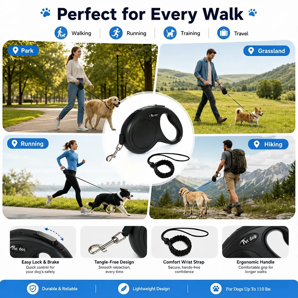 Correa retráctil automática con seguridad para perros y gatos, muñeca - imagen 5