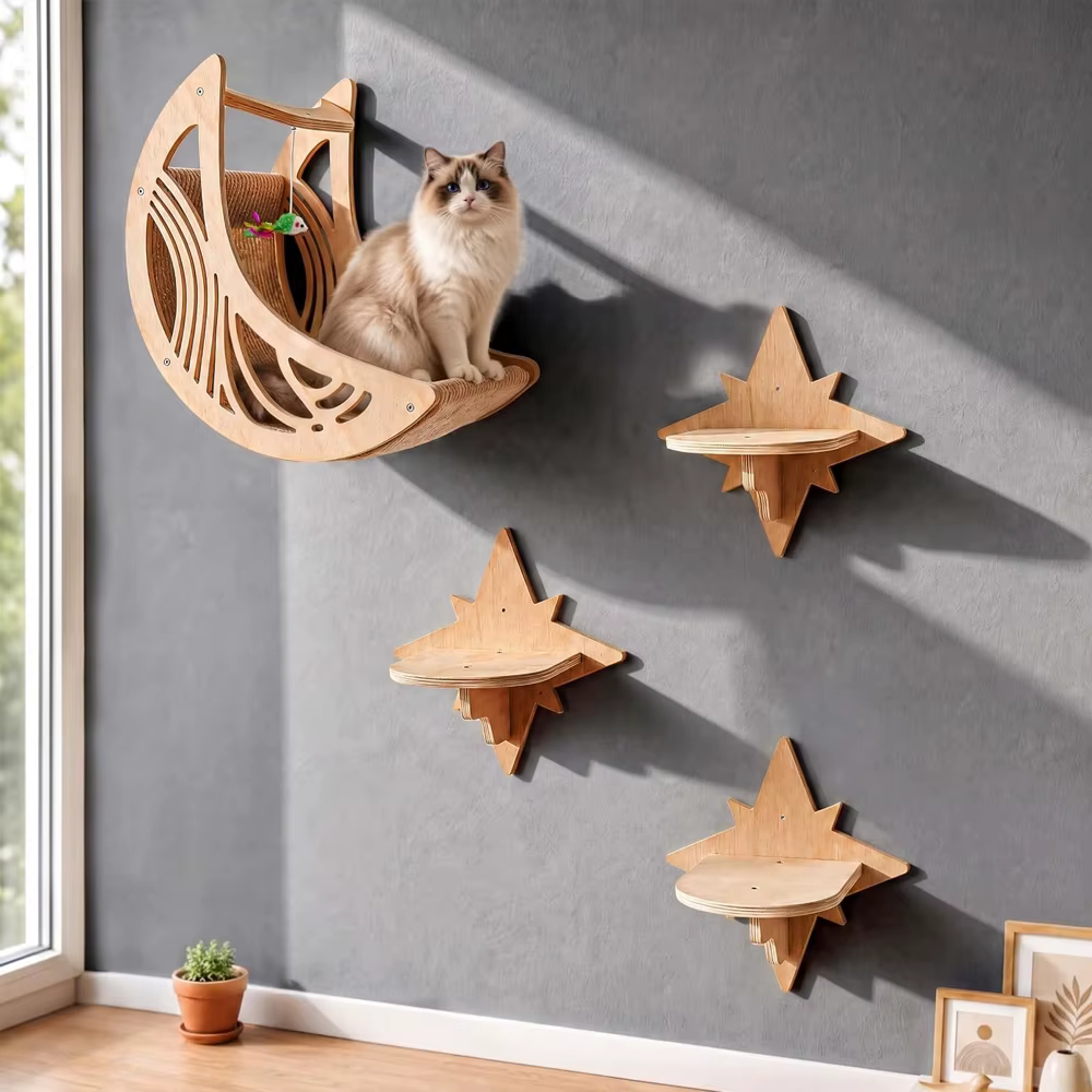 Estantes de pared luna y estrella para gatos: hamaca y escalada