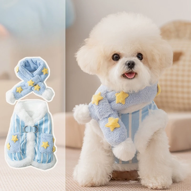 Chaleco felpa con bufanda para perros pequeños y gatos – Abrigo otoño e invierno - imagen 3
