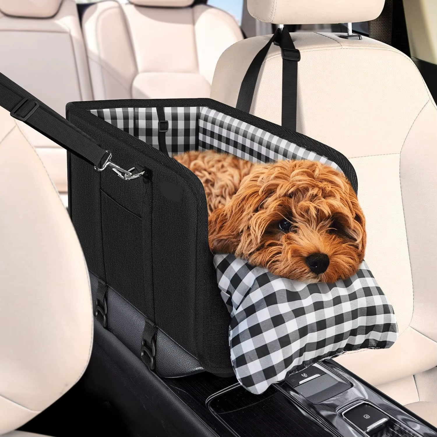 Asiento de coche para perros pequeños con cojín suave y cinturón - imagen 5