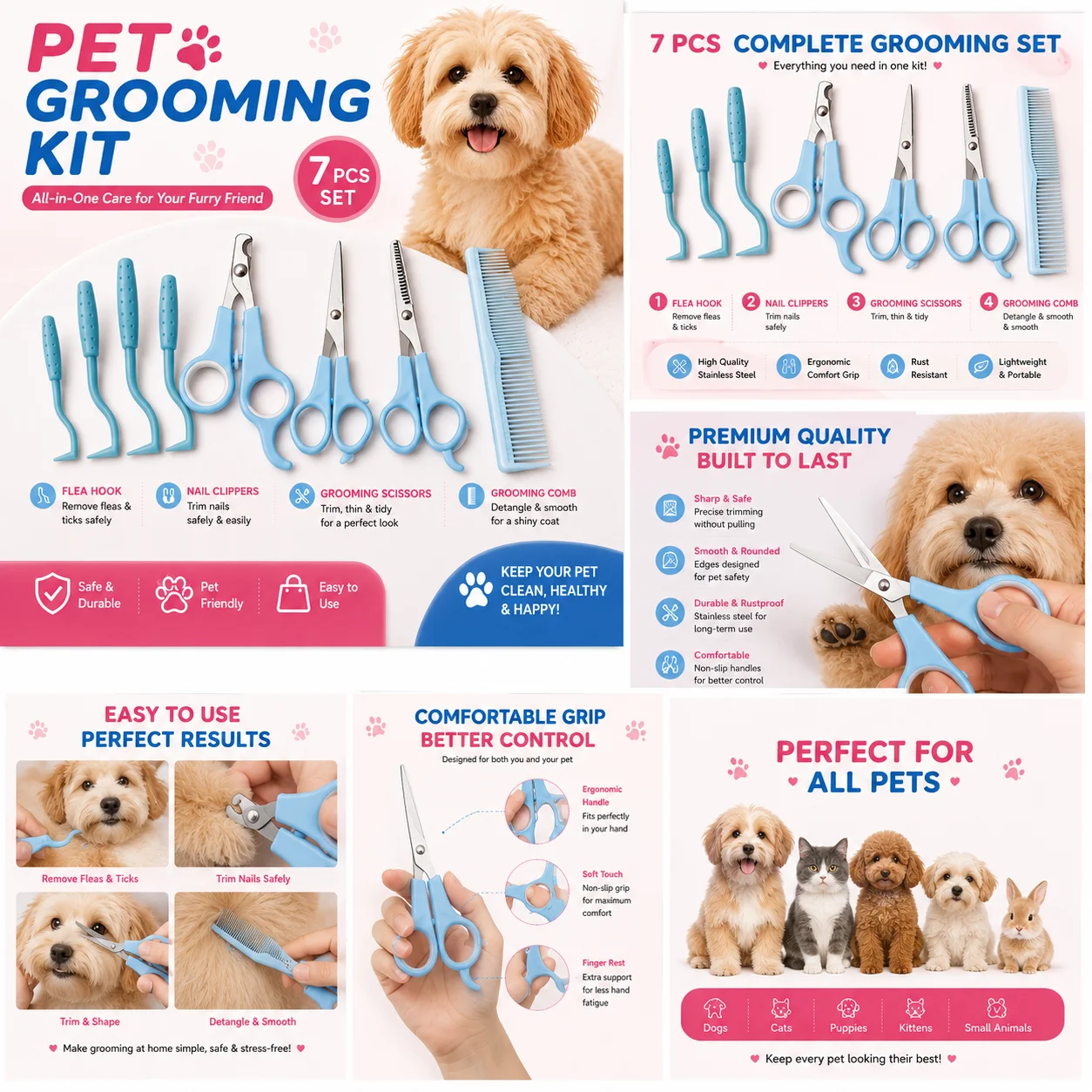 Tijeras y herramientas de acero inoxidable para recortar pelo de mascotas