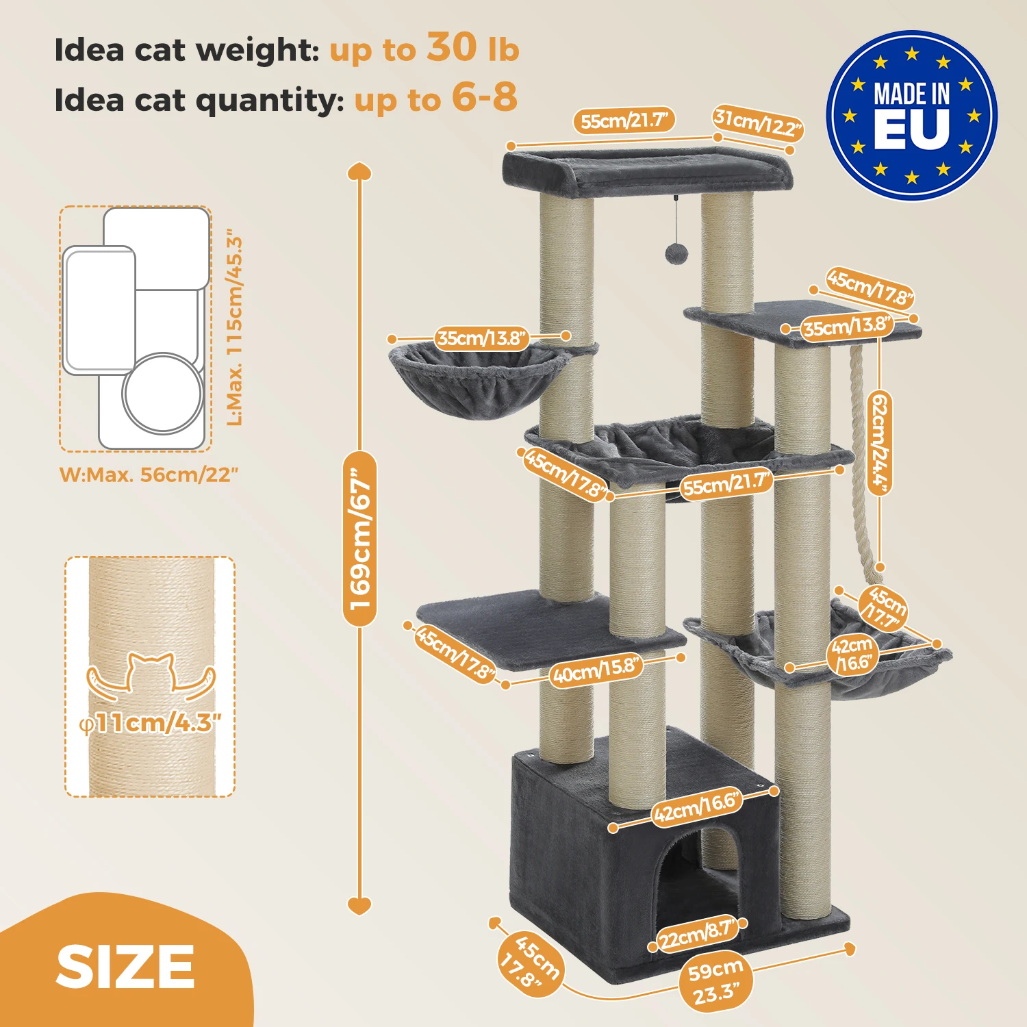 Árbol grande para gatos con postes de sisal