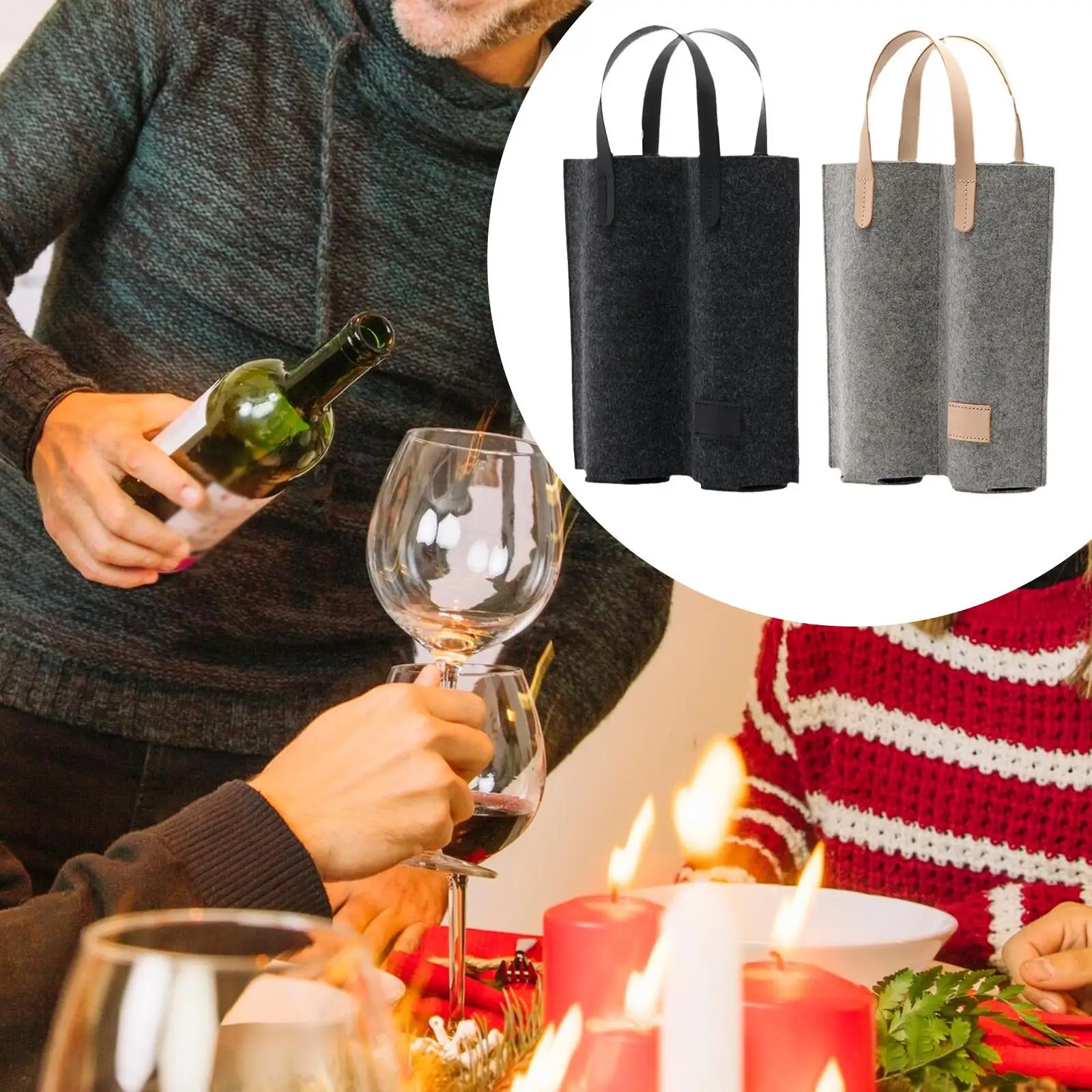 Bolsa portátil de fieltro para vino reutilizable