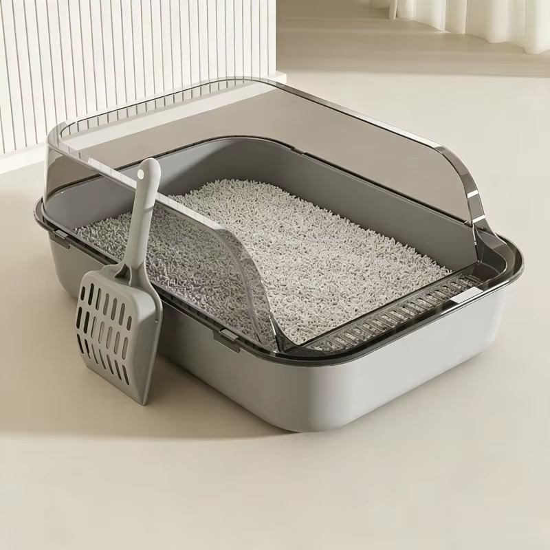 Caja de arena semicerrada para gatos con lados altos anti-salpicaduras - imagen 5