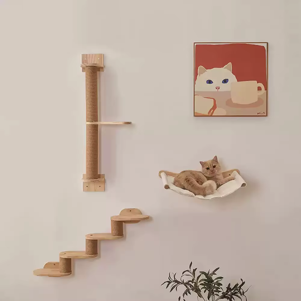 Poste rascador de sisal con hamaca y plataforma escalonada para gatos - imagen 3