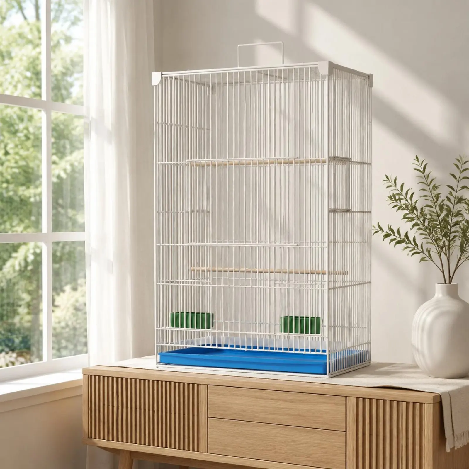 Jaula extra alta para cría de aves, puertas con cerradura y ruedas