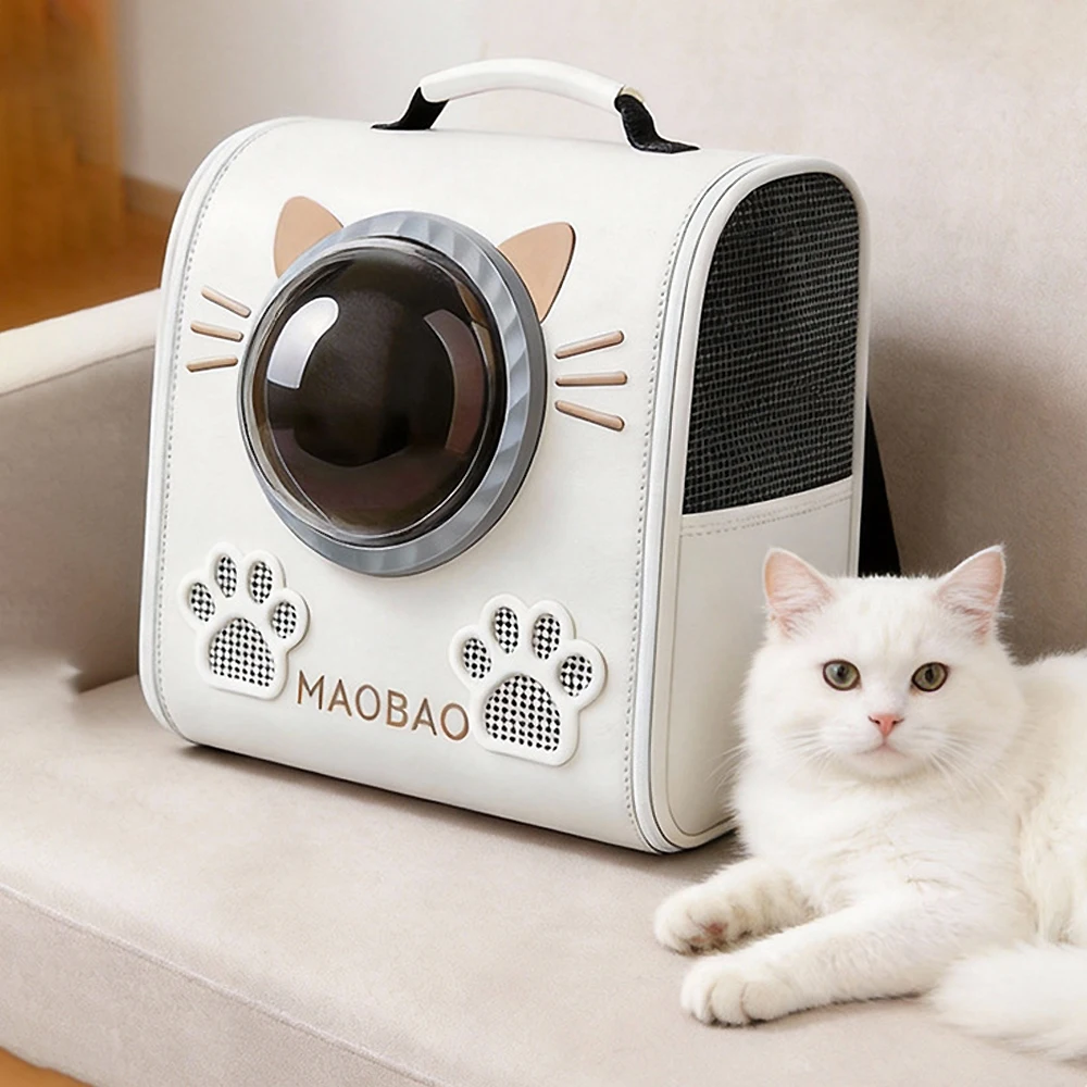 Vista de la mochila transportadora para gatos y cachorros