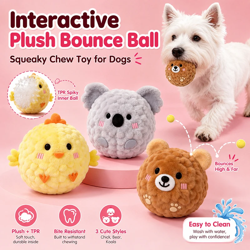 Pelota de peluche chirriante para perros: juguete TPR para masticar - imagen 4