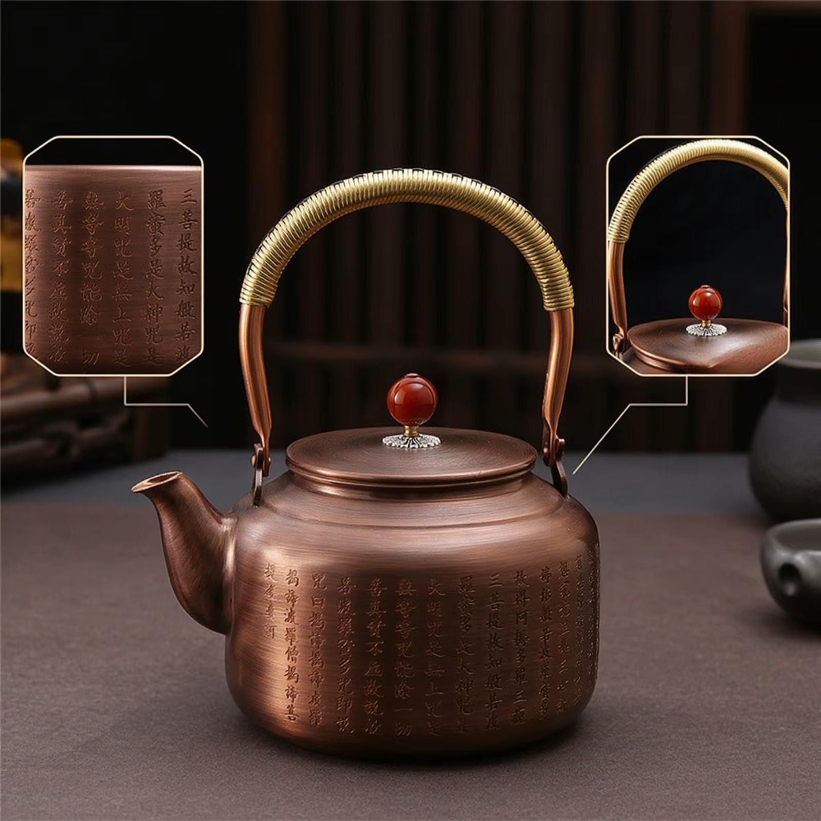 Tetera de cobre compacta con mango envuelto: clásica y resistente