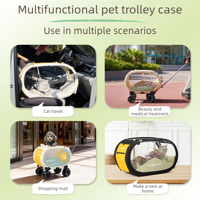 Carrito de transporte con ruedas y bolsa plegable para gatos y perros - imagen 2