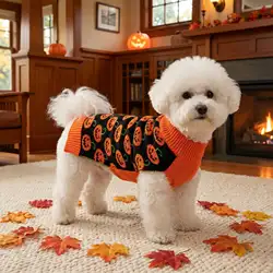 Suéter Calabaza Halloween Cuello Alto para Perros y Gatos