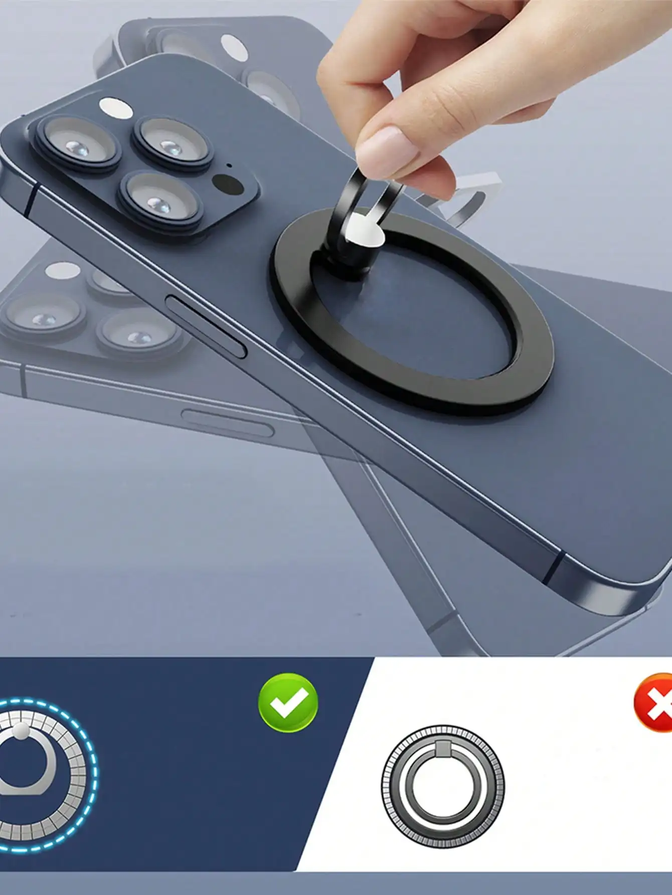 Soporte anillo magnético para móvil – Rotación 360 y base adhesiva - imagen 4