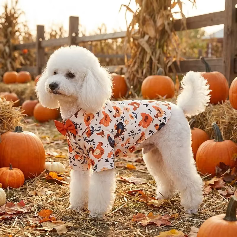 Camisa otoñal con estampado de pollo y pajarita para perros pequeños y gatos - imagen 4