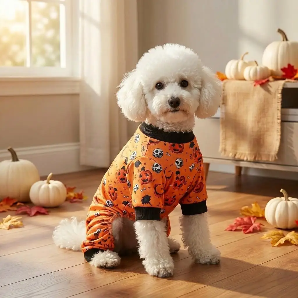 Perro y gato con pijama de Halloween