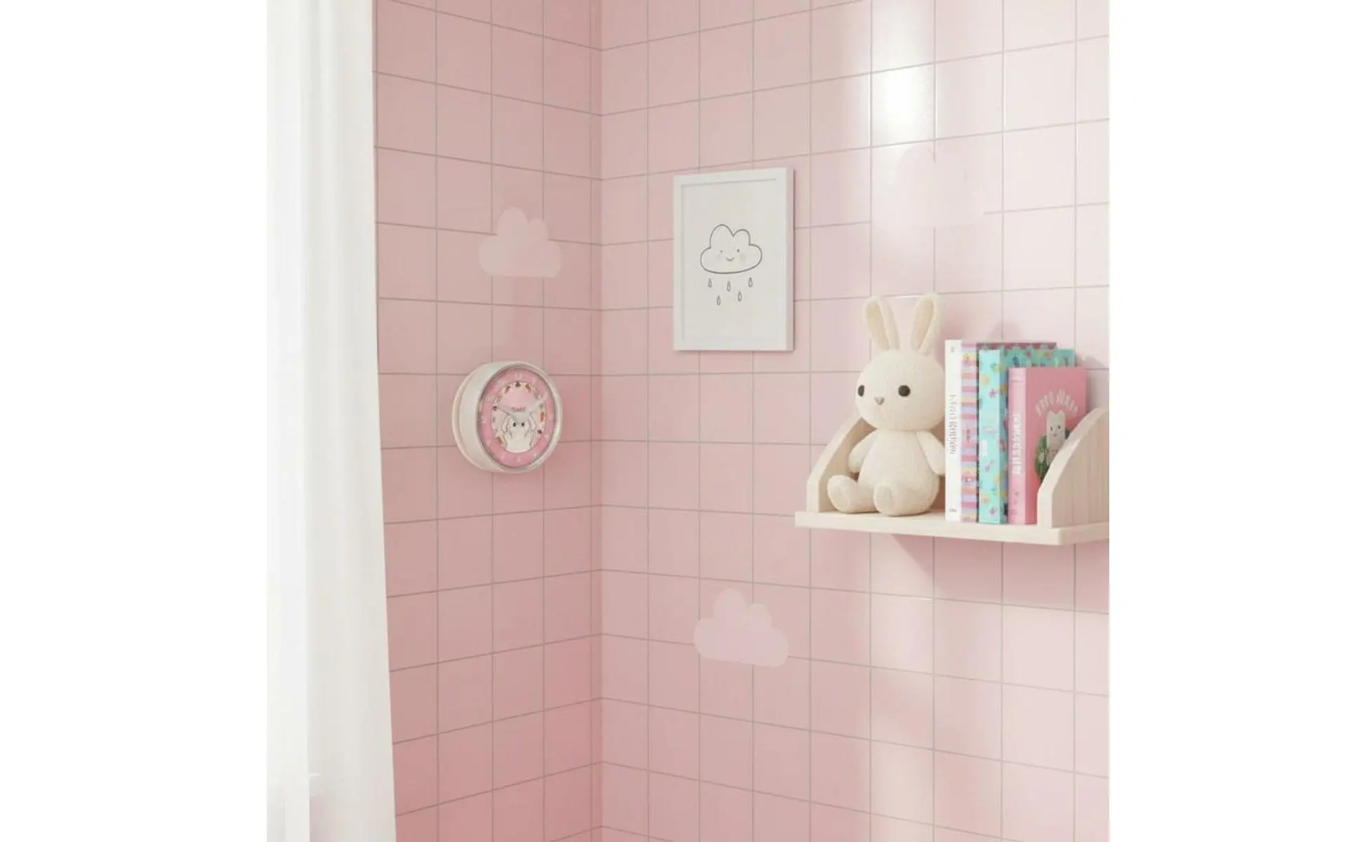 Reloj de ducha con diseño de conejito rosa y carátula antivaho